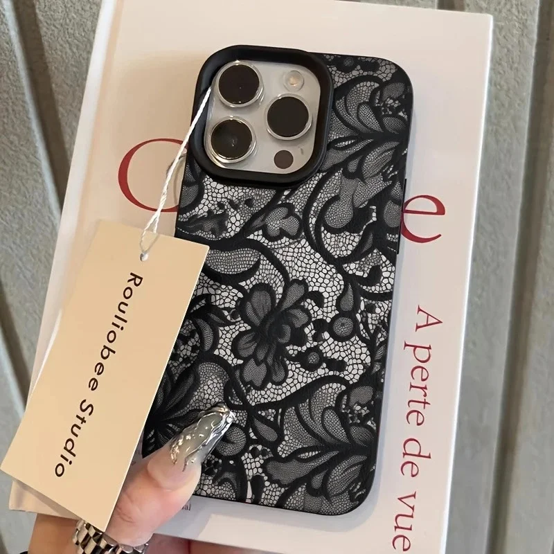 Phone Cases Motorola Edge 2025 - Black Lace Lichee Pattern Phone Case