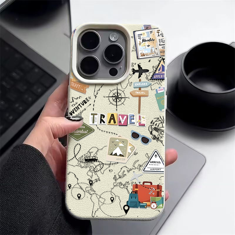 Phone Cases Leather - Travel Map Pattern Phone Case For