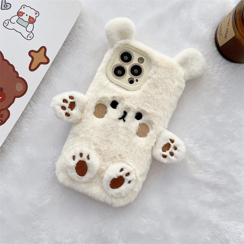 Korean 3D Cartoon Bear Fluffy  - Phone Cases Leather recension och pris