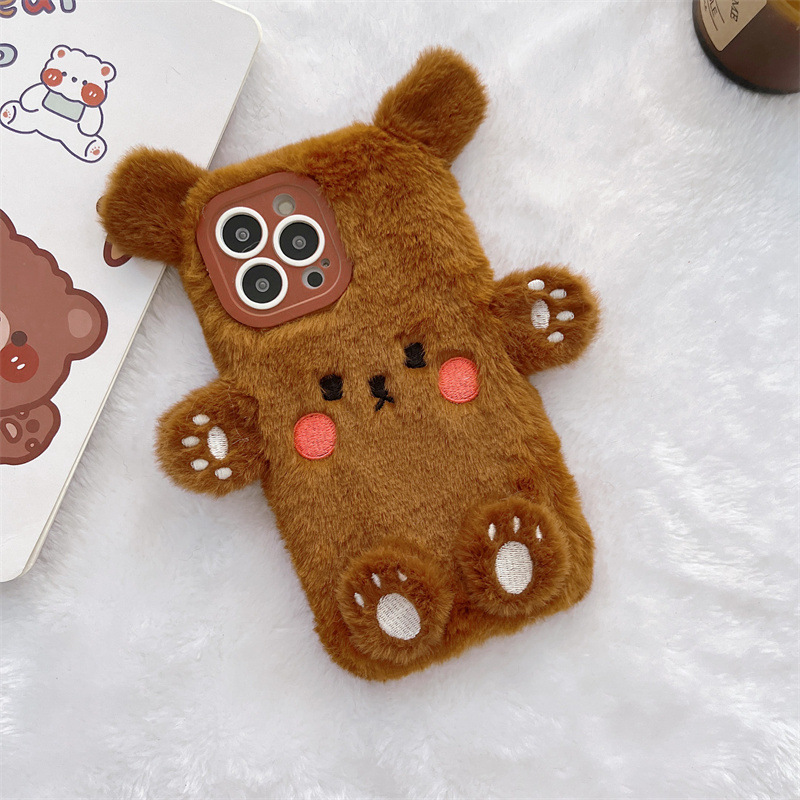 Korean 3D Cartoon Bear Fluffy  - Phone Cases Leather recension och pris