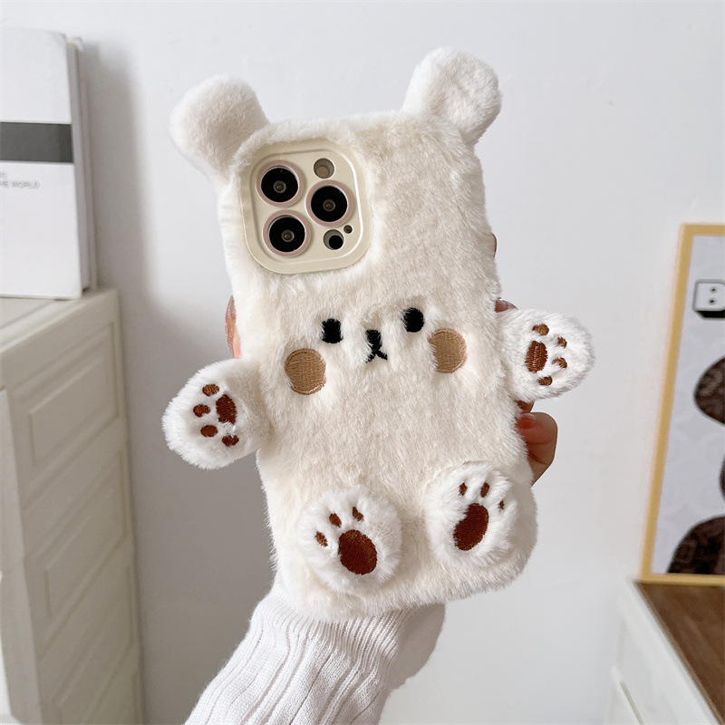Korean 3D Cartoon Bear Fluffy  - Phone Cases Leather recension och pris