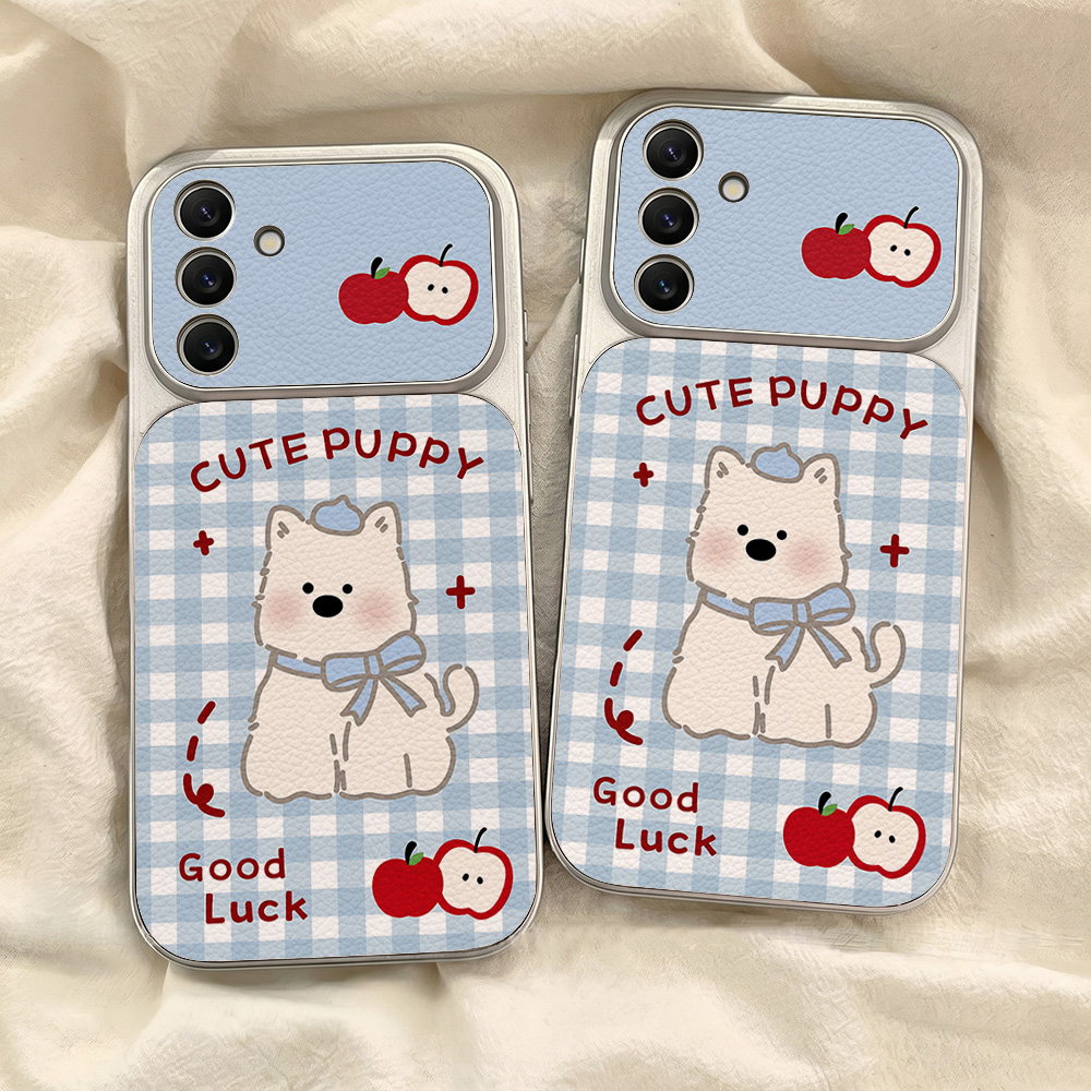 Blue Plaid Puppy Pattern Phone - Phone Cases Leather recension och pris