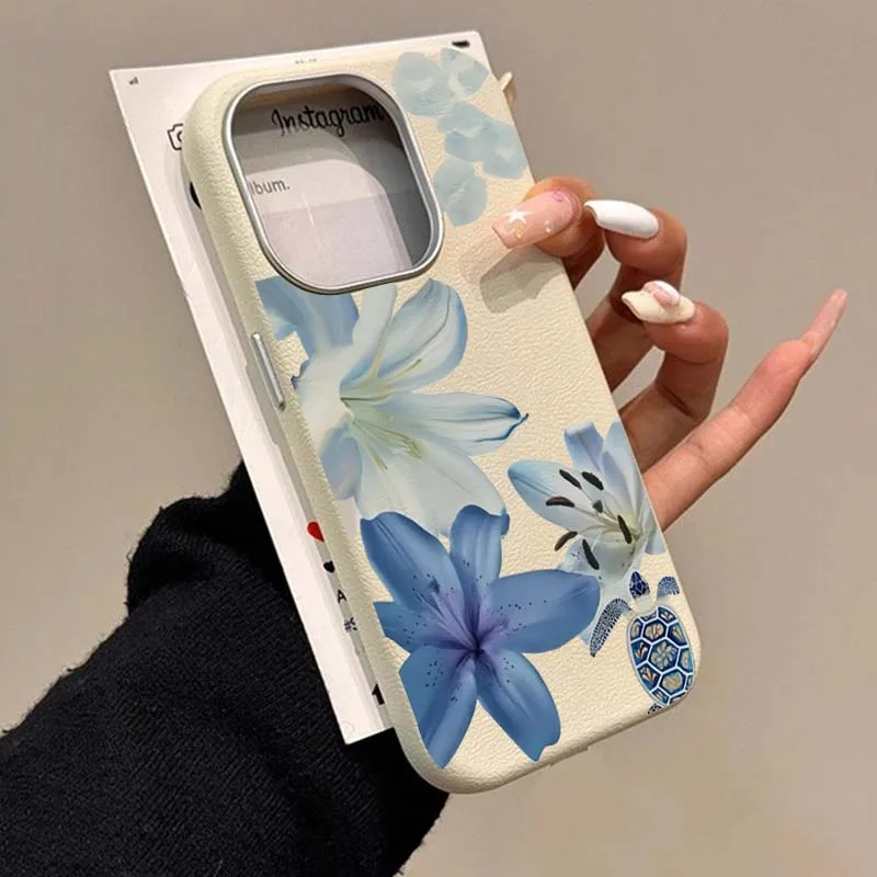 Elegant Blue Lily Fashion Patt - Phone Cases Blue recension och pris