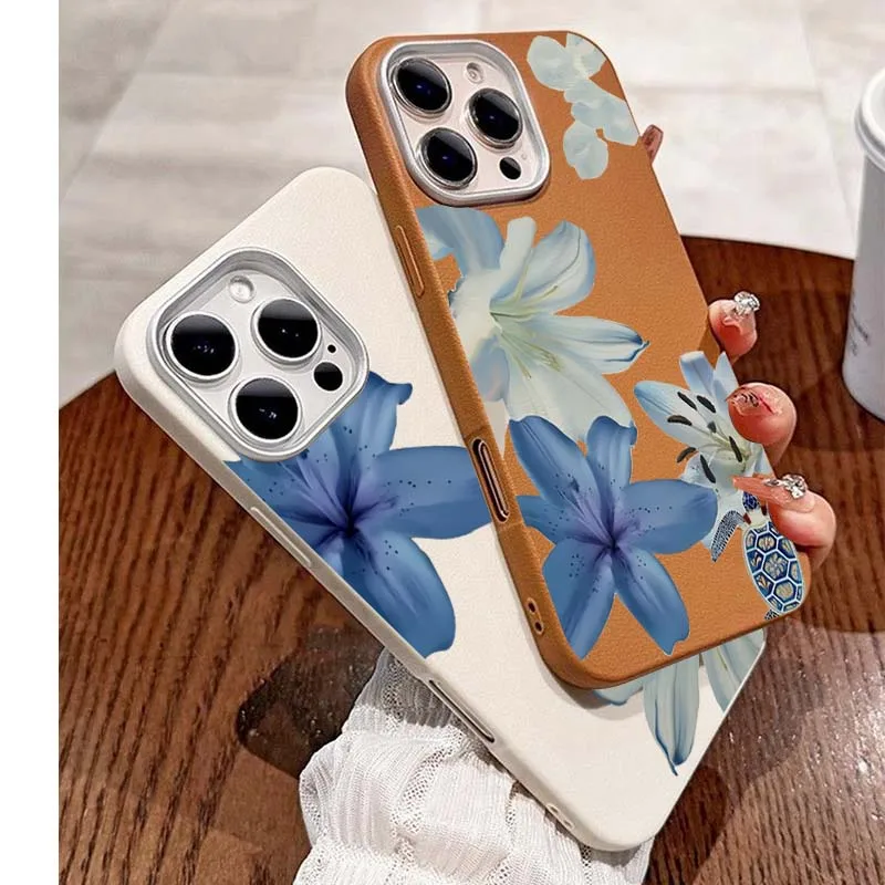Elegant Blue Lily Fashion Patt - Phone Cases Blue recension och pris