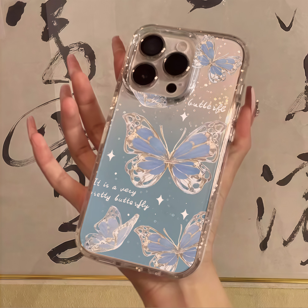 Luxury Blue Butterfly Clear Gl - Phone Cases Blue recension och pris