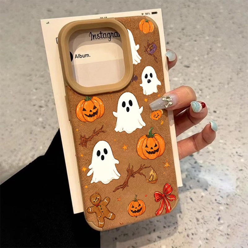 Halloween Cute Pumpkin Ghost P - Phone Cases Leather recension och pris